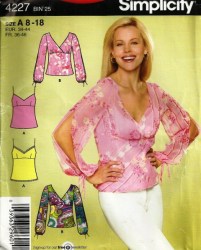 4227 SIMPLICITY EZ SILKY EMPIRE SLIP TOP OR LS TOPS PATTERN 8-18 UNCUT